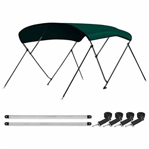 Leader Accessories 3 Bow Green 6'L x 46" H x 61"-66" W Bimini Top Boat Cover Includes 4 Straps 2 Rear Support Poles Mounting Hardwares Storage Boot with 1" Aluminum Frame