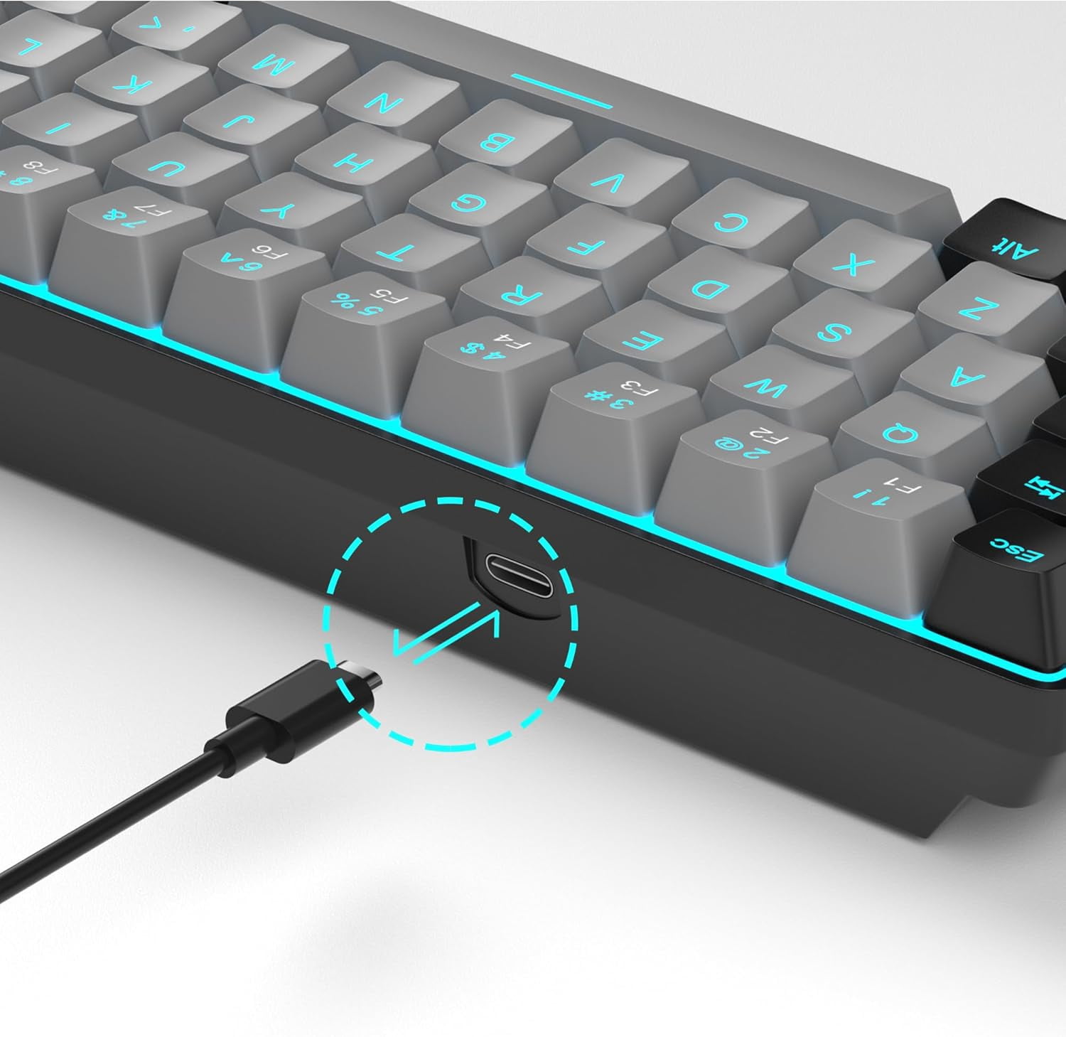 Portable 60% Mechanical Gaming Keyboard, MageGee MK-Box LED Backlit Compact 68 Keys TKL Wired Office Keyboard with Blue Switch for Windows Laptop PC Mac - Grey/Black