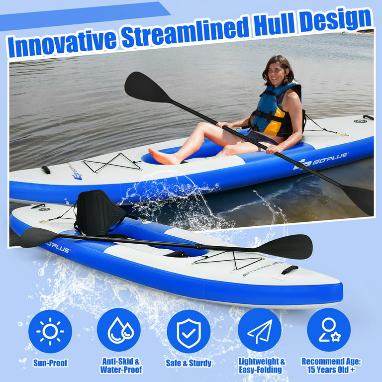 Goplus 1 Person Inflatable Pump Blue Hand Paddle with Aluminum Includes Kayak