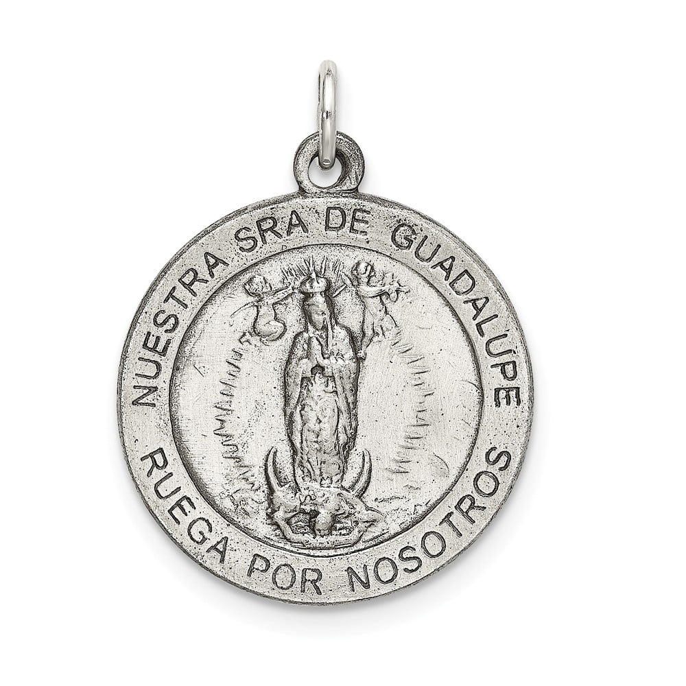 Solid 925 Sterling Silver Pendant Our Lady of Guadalupe Medal 31mm x 16mm