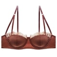 thumbnail image 4 of GEWSEY Half-Cup Lace Bra for Women Wireless Push Up Gathering Seamless Bras Spaghetti Strap Supportive Everyday Bralettes (Brick Red, 24A-24B), 4 of 4