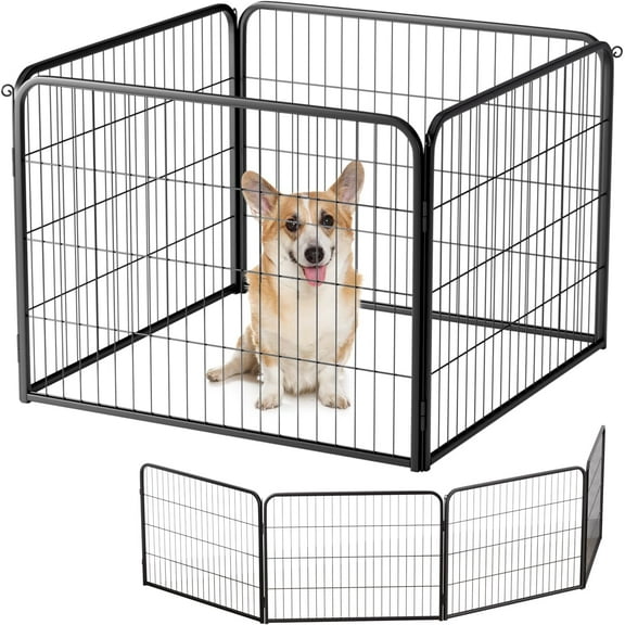 BestPet Dog Playpen Indoor 24 inch Height 4 Panels Dog Pen for Small and Medium Dogs,Pet Puppy Playpen for RV Camping Yard, Black