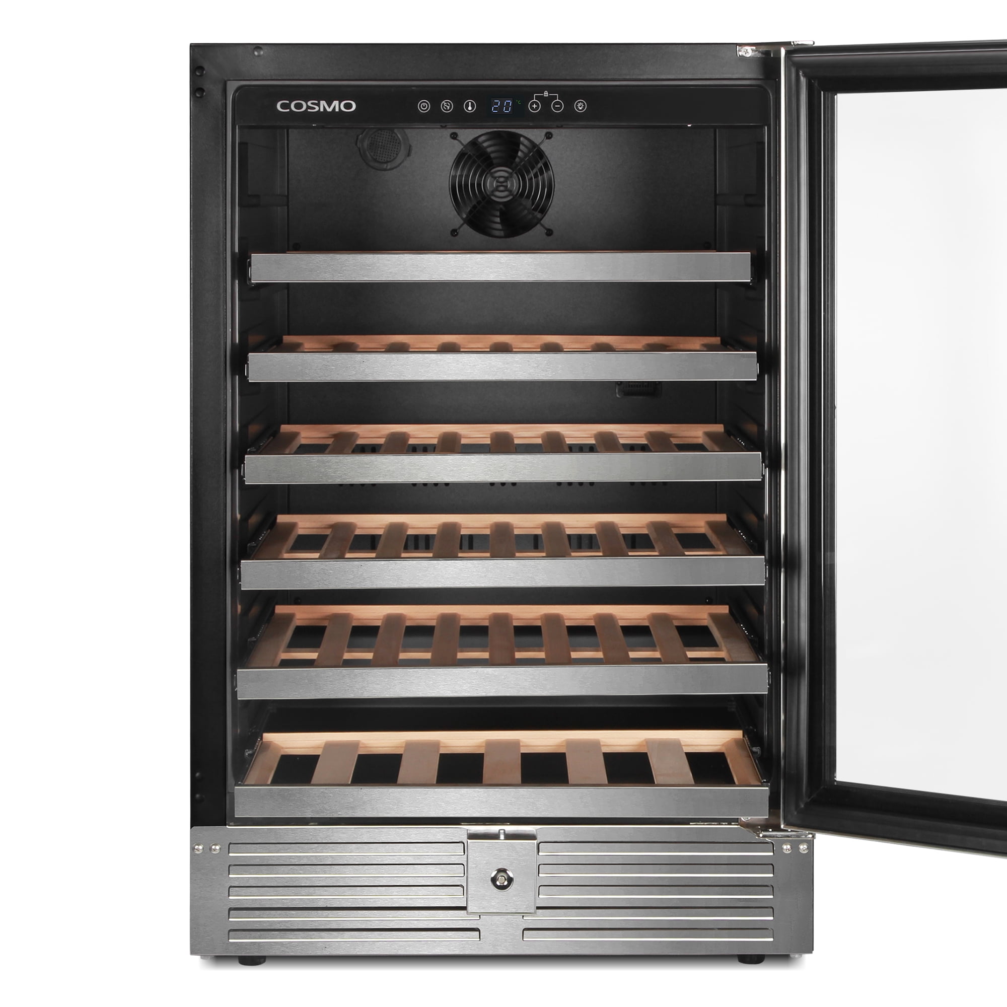 Cosmo Lumin Collection 24 in. 52-Bottle Single Zone Compressor Wine Cooler, LED Lighting, Stainless Steel