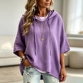 thumbnail image 6 of Textilo Women's Sweaters 3/4 Batwing Sleeve Drawstring Hoodie Hooded Solid Color Sweatshirt Travel Loose Fit 2026 Fall Winter Casual Top,Purple 2XL, 6 of 6