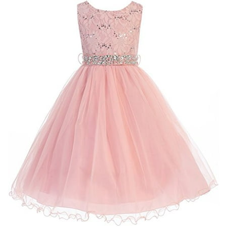 Big Girls' Lace Sequin Top Rhinestone Belt Flowers Girls Dresses Blush 10 (Best Formal Outfits For Ladies)