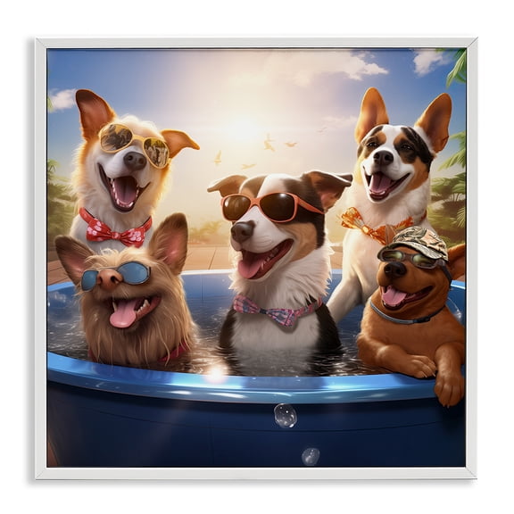 Stupell Industries Eclectic Summer Fun Dogs White Framed Giclee Art, 17 x 17, by Jim Baldwin