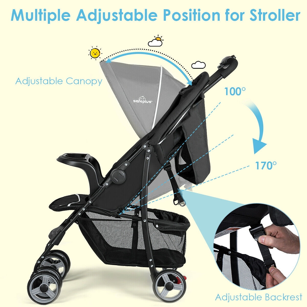 Costway Foldable Lightweight Baby Stroller Kids Travel Pushchair 5-Point  Safety System Coffee 
