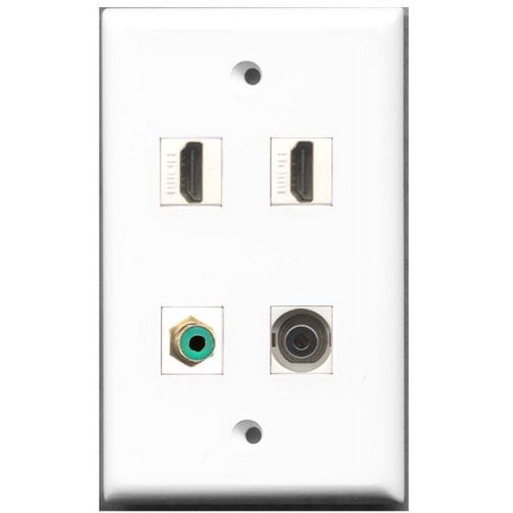 RiteAV - 2 Port HDMI 1 Port RCA Green 1 Port 3.5mm Wall Plate
