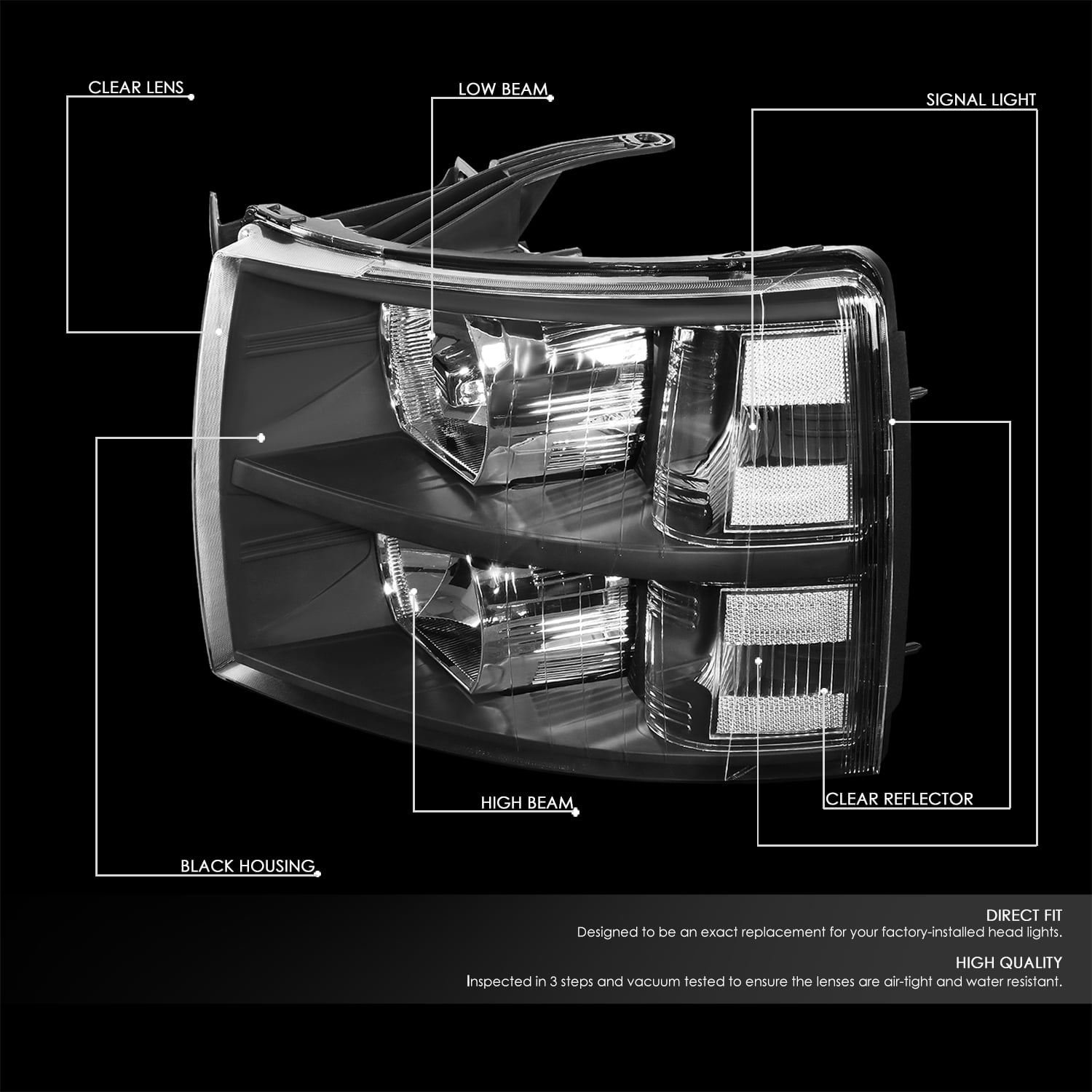 DNA Motoring HL-OH-CSIL07-BK-CL1 Headlight Fits Truck 2007 to 2013