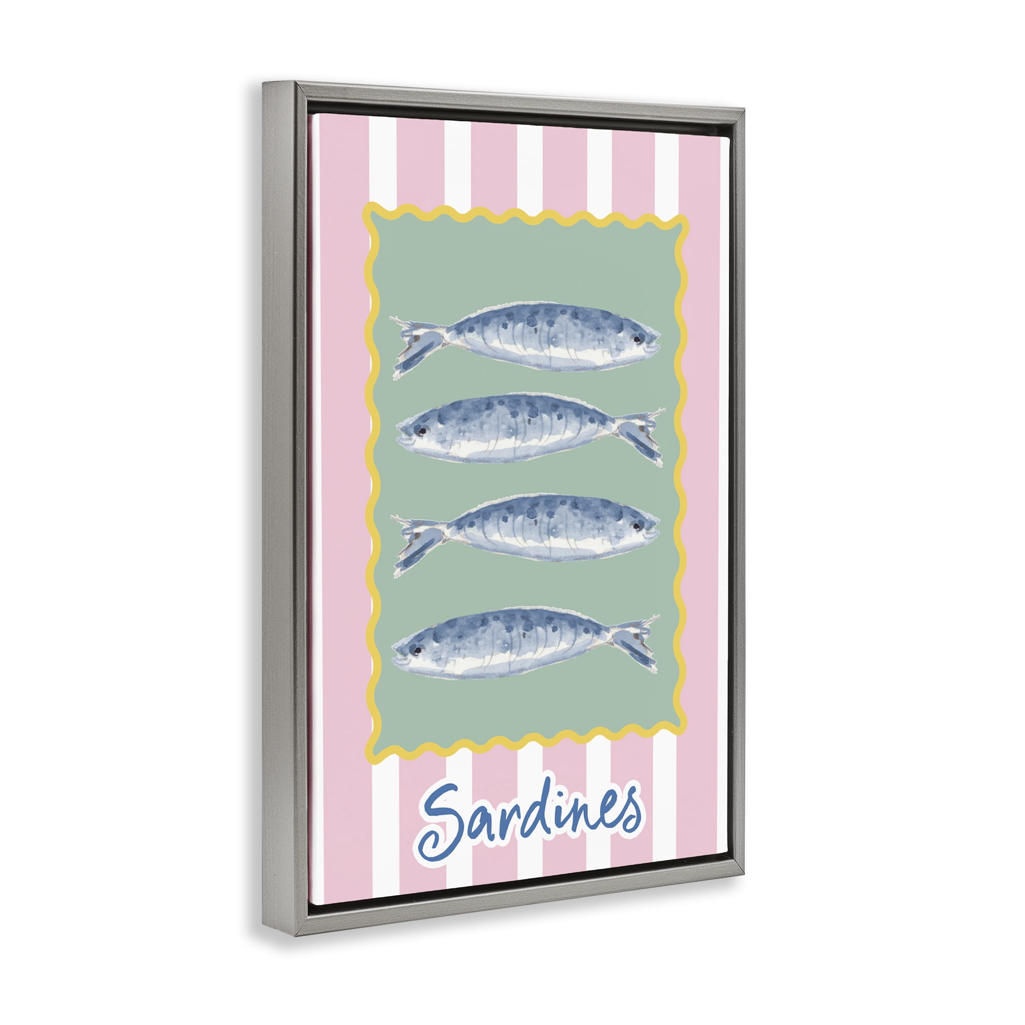 Stupell Industries Pastel Striped Sardines Gray Framed Floater Canvas Wall Art, design by Patricia Pinto