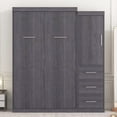 thumbnail image 2 of Twin Size Murphy Bed with Wardrobe and Drawers, Storage Bed Frame with Wooden Slats, Can be Folded into a Cabinet, Foldable Bed Frame for Home Bedroom Guest Room, Gray, 2 of 7
