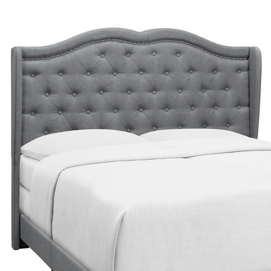 Home Design Aden King Upholstered Panel Bed Frame with Wingback Headboard, Button Tufted, Gray, Easy Assembly, for Adult Bedroom