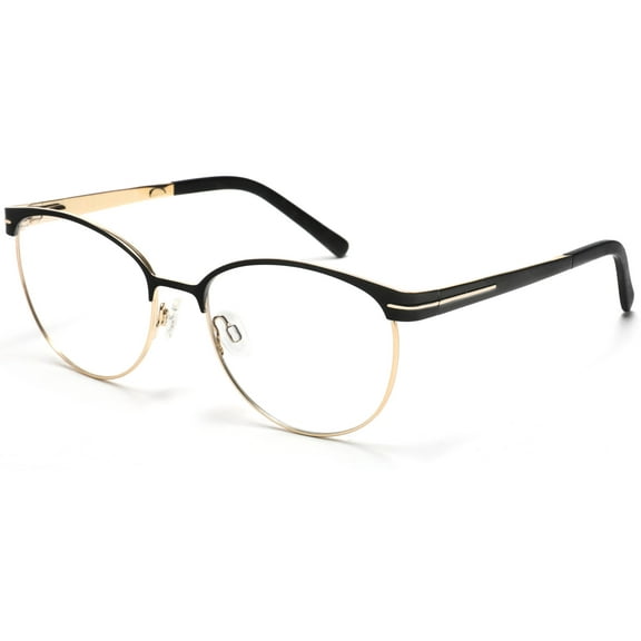 Tango Optics Oval Metal Eyeglasses Frame Luxe RX Stainless Steel Elisabeth Noelle-Neumann Blue Silver Accent For Prescription Lens -