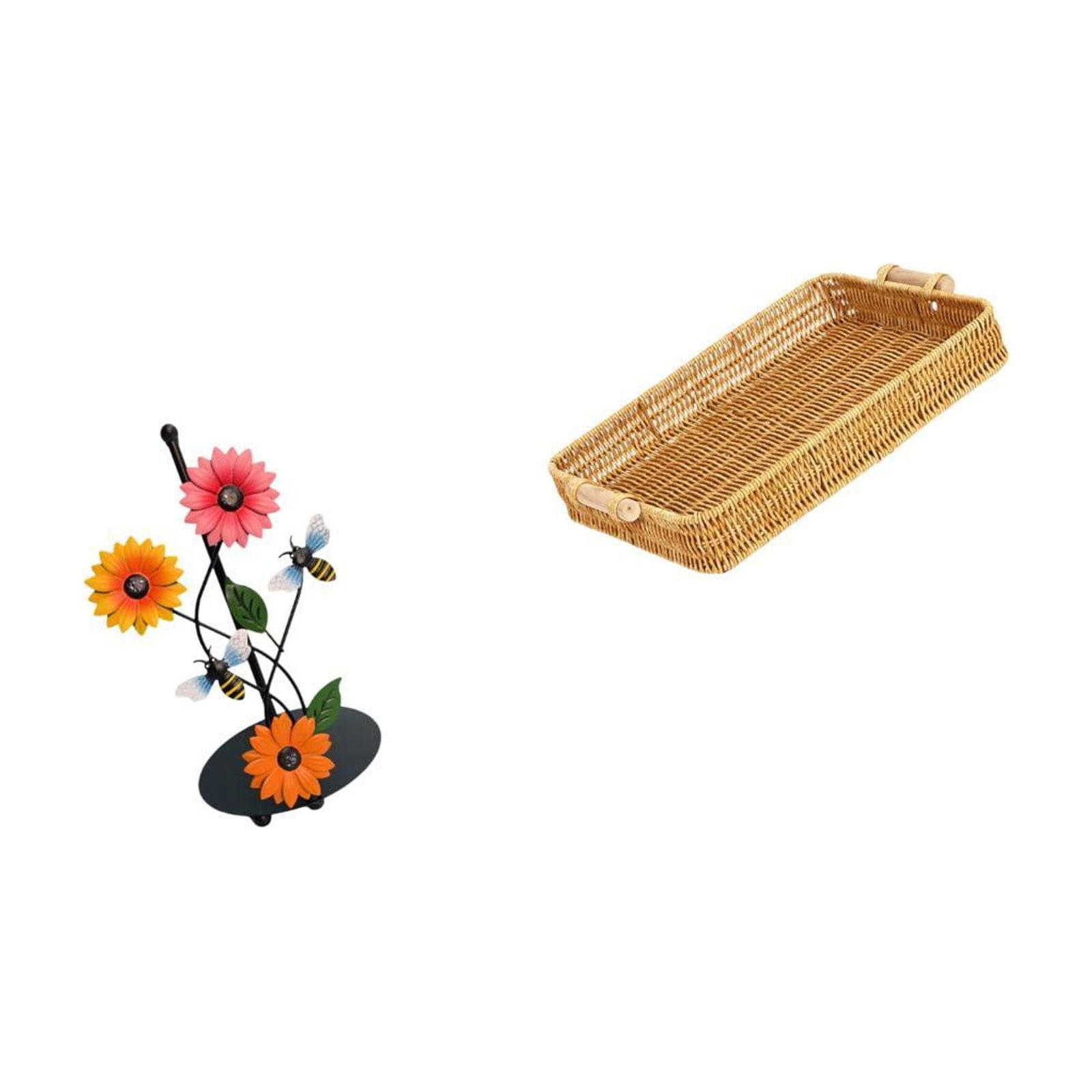 Fiocias Toilet Paper Holder Paper Towel Holder Countertop Storage Basket Woven Kitchen Basket with Handles Handmade Iron Material Suitable for Kitchen Counter