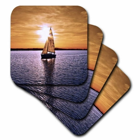 

3dRose sail boat sunset Soft Coasters set of 4
