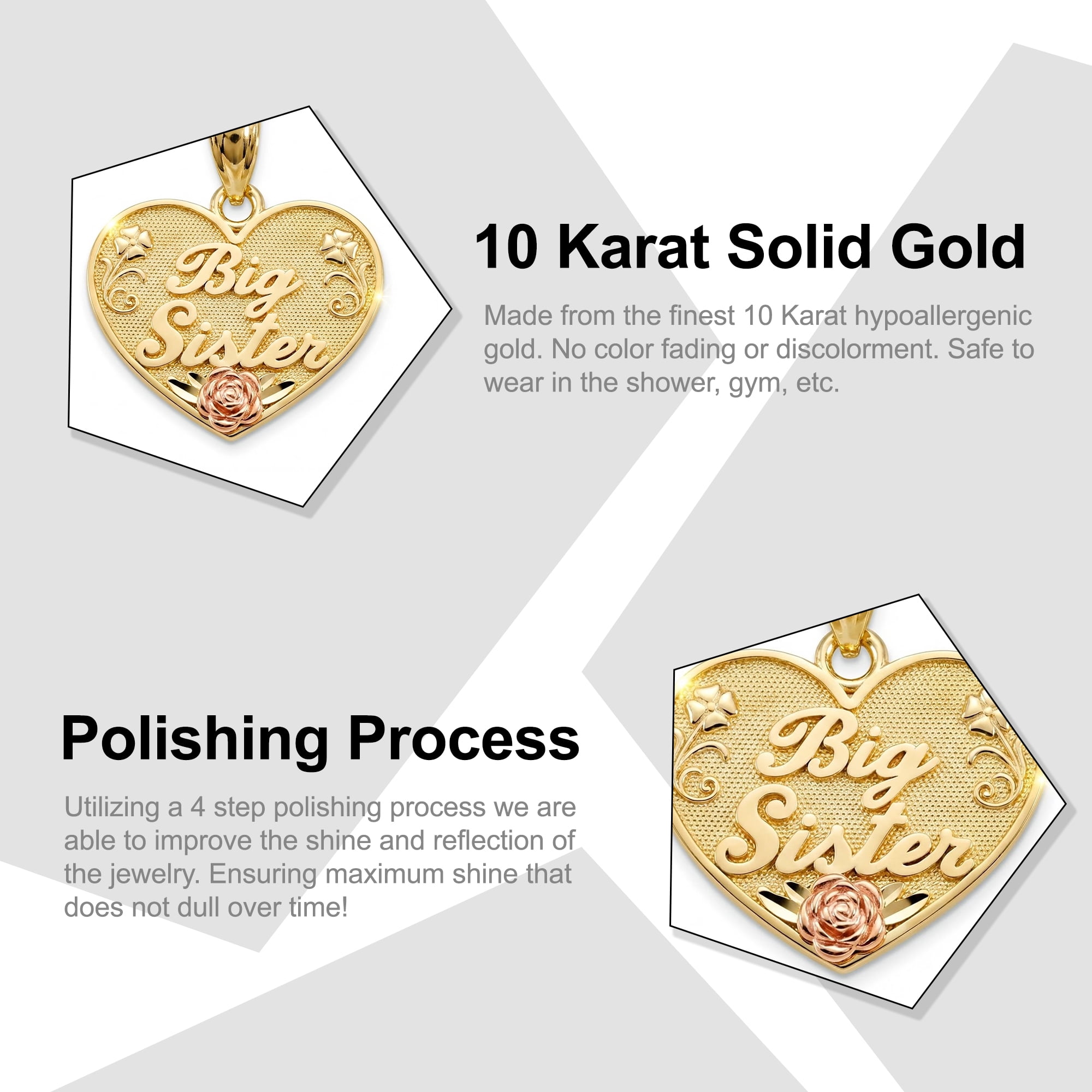 Charm America - Gold Big Sister Inside Heart Charm - 10 Karat Solid Gold