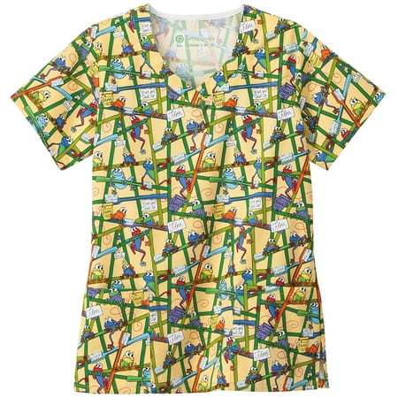 Fundamentals Women's V-Neck Frog Print Scrub Top Print