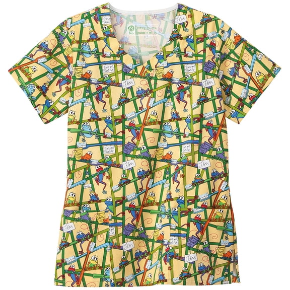 Fundamentals Women's V-Neck Frog Print Scrub Top Print