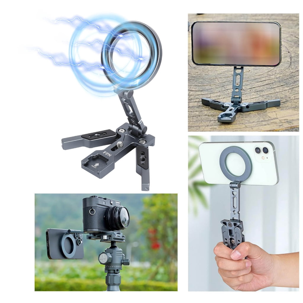 PatungKu Foldable Magnetic Phone Holder Desktop Tripod Cellphone Stand Tripod Phone Clamp Light Weight Travel