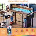 thumbnail image 3 of 48" Computer Desk with LED Lights and Power Outlets, L Shape Desk Gaming Desk with Open Shelf for Home Office,Rustic Brown, 3 of 9