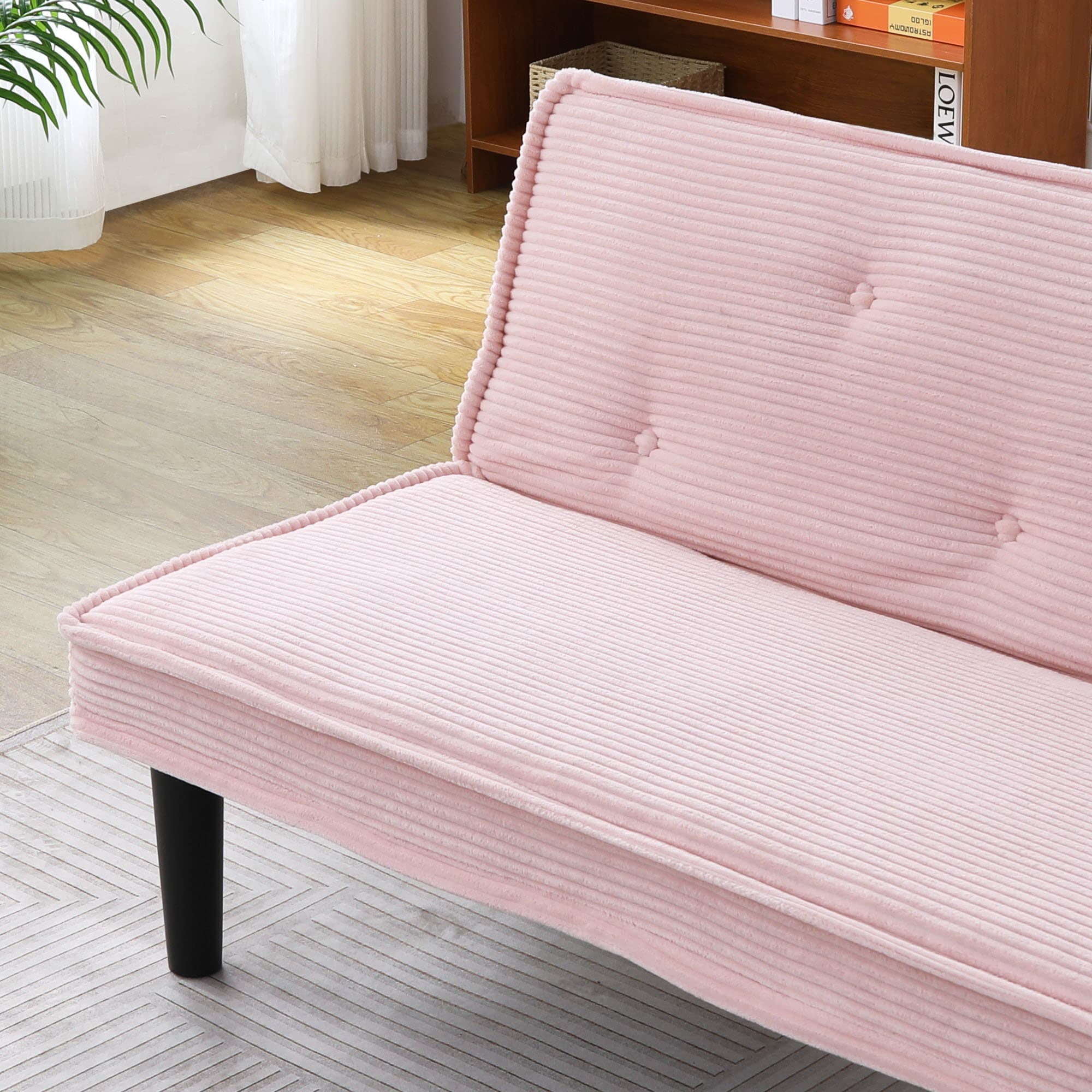 MAYEERTY 66" Corduroy Sofa Bed Modern Sleeper Couches Sofas Loveseats for Living Room, Apartment and Bedroom, Pink
