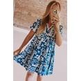 thumbnail image 4 of Women's Blue Floral Loose Dress with Ricrac Trim - Short Sleeve, 4 of 7