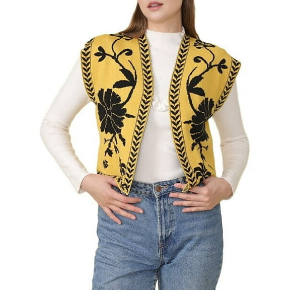Women Retro Embroidered Floral Vest Tops Y2k Sleeveless Open Front Crop Vest Vintage Fashion Floral Sleeveless Blazer