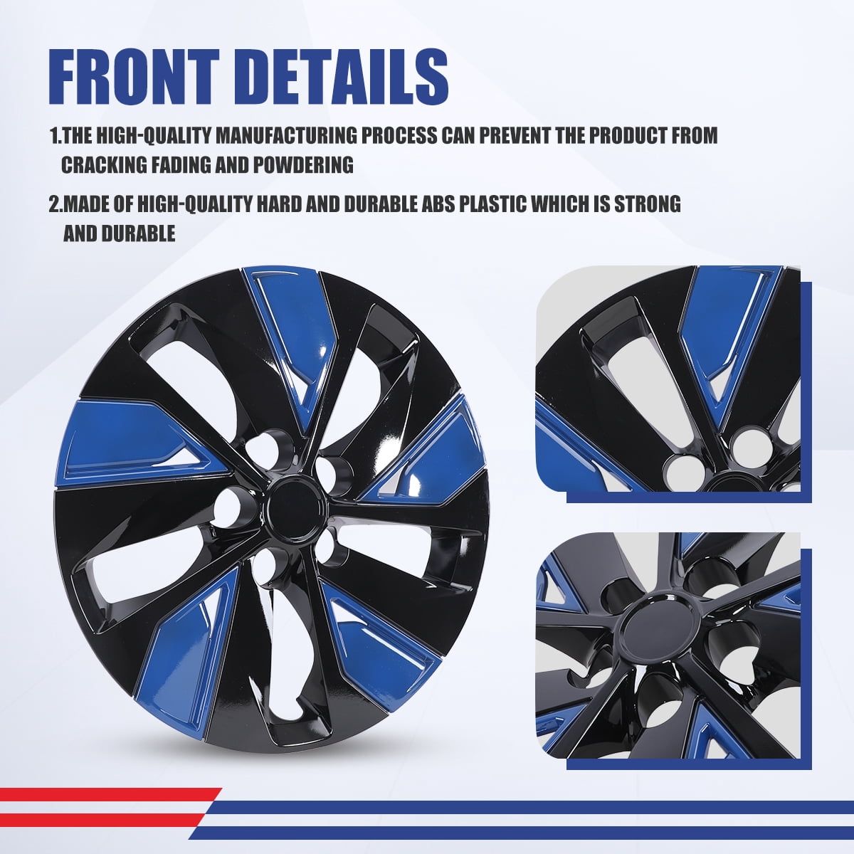 16" Hubcaps for 2019-2025 Nissan Altima,Snap on Design Set of 4 Wheel Rim Covers Compatible with Steel Wheels,ABS+PC Hubcaps,Black Lacquer & Blue Lacquer