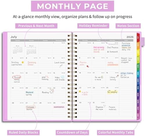Quivanta 2026-2027 Appointment Book, A4 15-Minute Hourly Planner, July 2026 - June 2027, Academic Planner Weekly and Monthly, 100GSM Thick Paper, Flexible Cover, Note Pages, Colorful Tabs, Purple