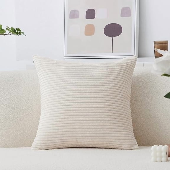 Pillow Cover Super Soft Plush Corduroy Textured Large Euro Pillow Sham Spring Pillow Cover for Couch Floor Bedroom, Washable & Breathable, 26 x 26(66cm), Cream Cheese