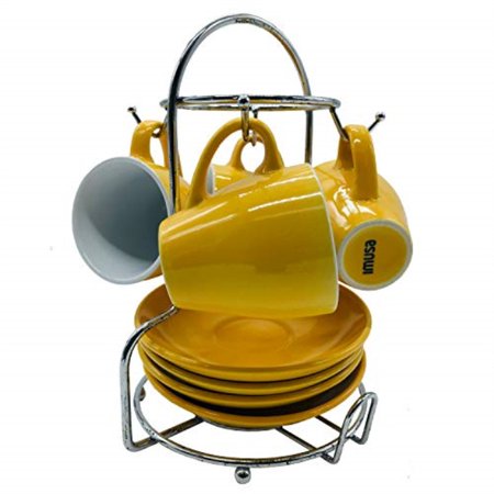 IMUSA USA A120-22181T Espresso Coffee Cup Set with Rack 8-Piece, Yellow
