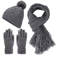 thumbnail image 2 of HNMKIU Women's Fashion Casual Solid Color Knitted Warm Woolen Hat Scarf Three Piece Winter Set Grey - One Size, 2 of 9