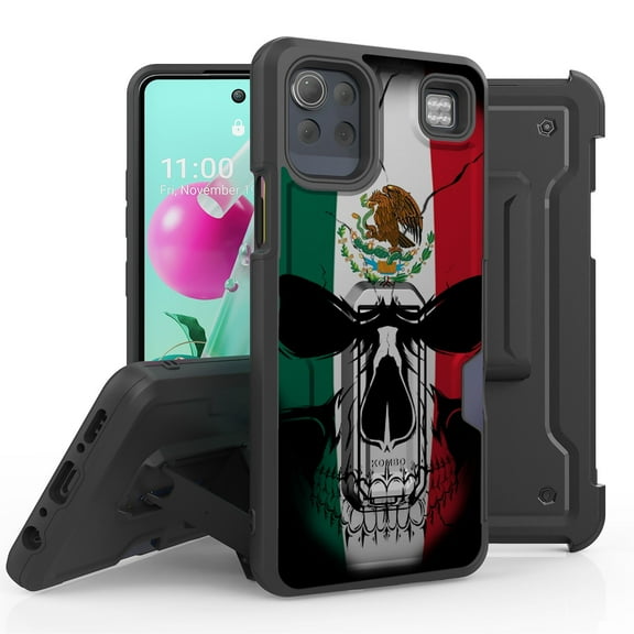 ANJ  Rugged Hybrid Shockproof Case w/Kickstand   Holster Clip Card Slot Cover for LG K92 5G - Mexican Skullcap