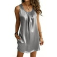 thumbnail image 3 of Posijego Women's Satin Nightgowns Round Neck Sleeveless Night Dress Summer Silk Night Gowns with Pockets Pajamas Dresses, 3 of 8