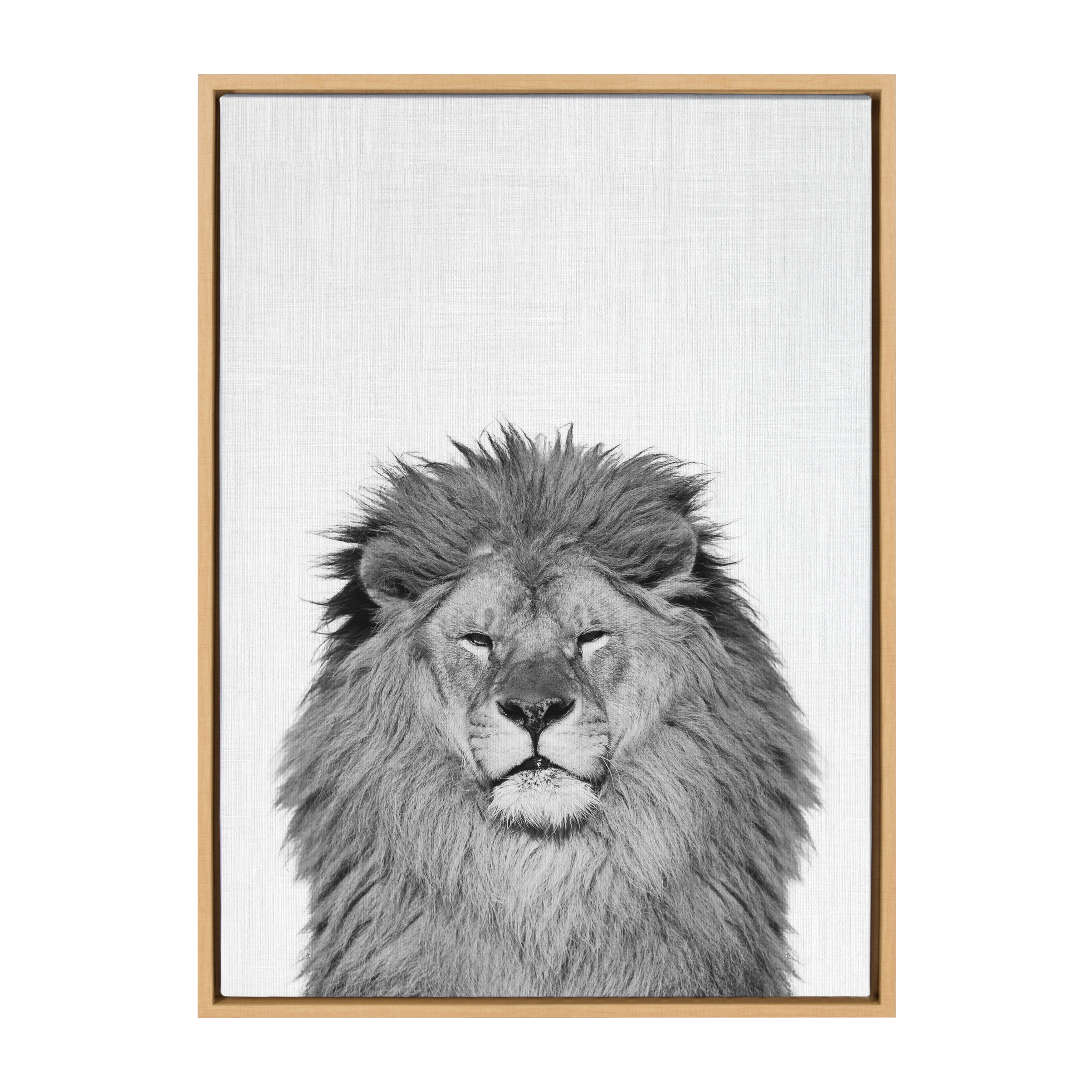 23x33 Natural Kate and Laurel Sylvie Wolf Animal Print Black and White Portrait Framed Canvas Wall Art by Simon Te Tai 