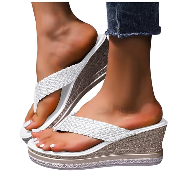 Flip Flops for Women Platform Wedge Thong Sandals Summer Beach Vacation Dress Shoes Flatform Walking Shoes White Size 8.5