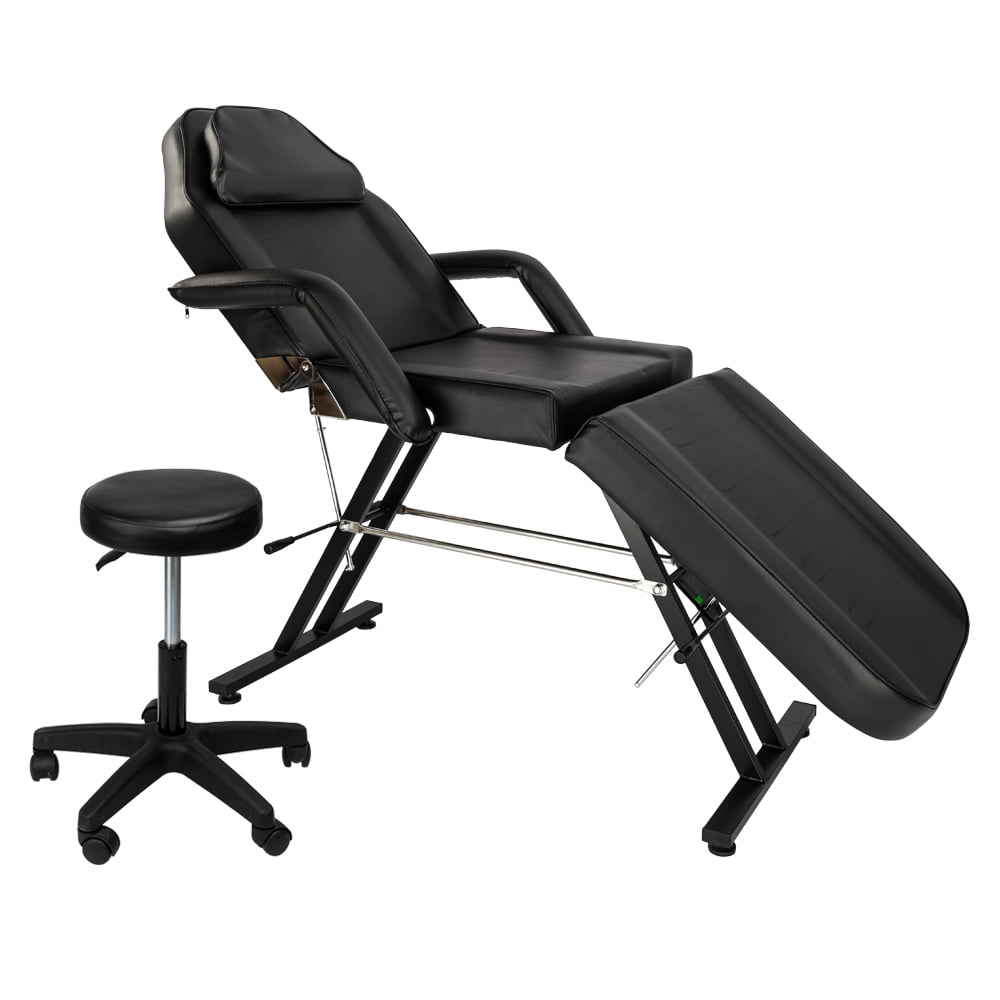 75" Portable Massage Table, Black Massage Bed Fitted with Stool for