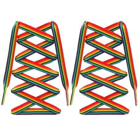 

NUOLUX 1 Pair Rainbow Shoelace Gradient Shoe Lace Fashion Vertical Stripes Shoe Tie