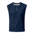 thumbnail image 5 of Men's Sleeveless Tank Top Cotton Blend Casual T-Shirt Muscle Fit Crewneck Solid Summer Shirt Button Pocket Quick Dry Breathable Gym Workout Beach Daily Streetwear | Zenithor,Navy L, 5 of 9