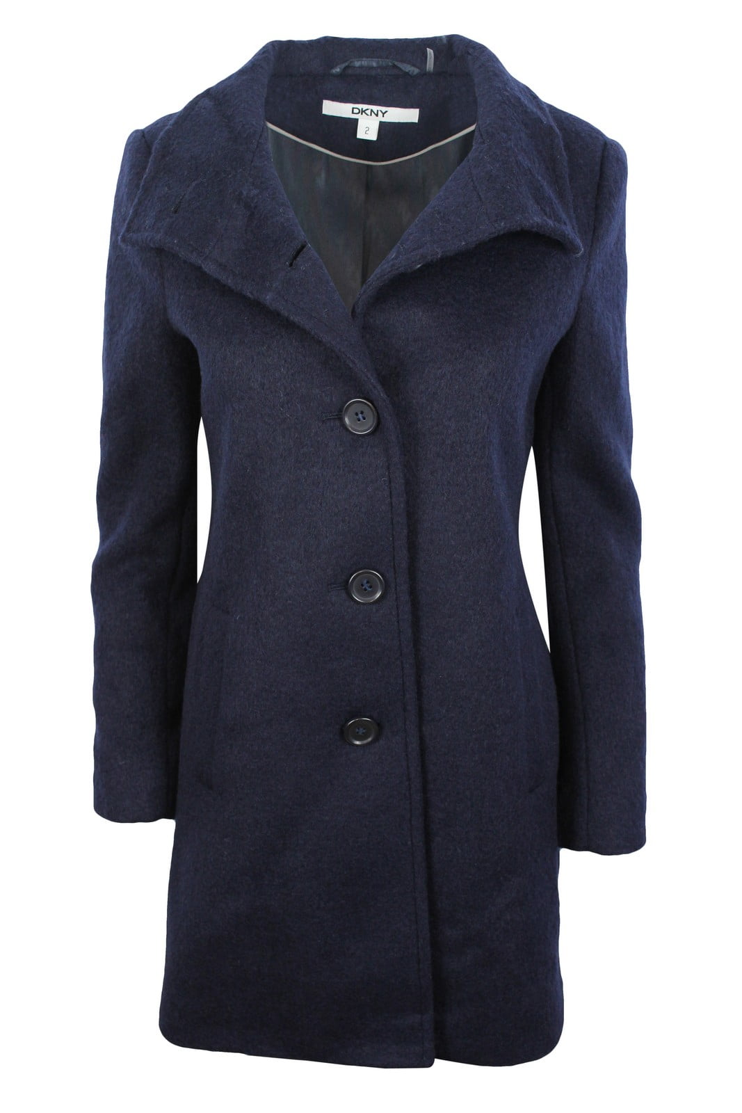 DKNY - DKNY Women's Navy Blue Warm Wool Blend Fitted Funnel Collar Coat ...