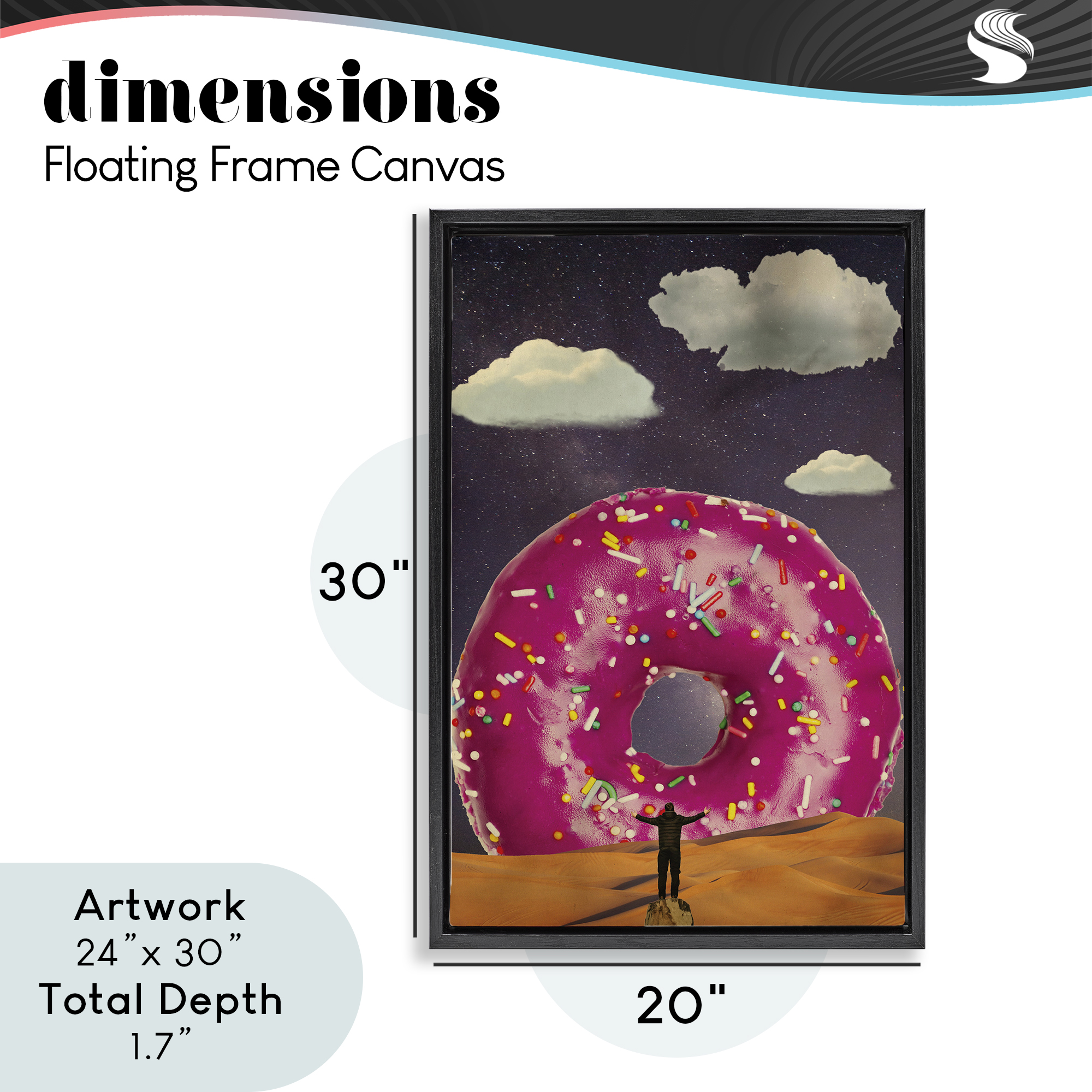 Happy Days Giant Donut Black Framed Floater Canvas Wall Art, design by Elo Marc