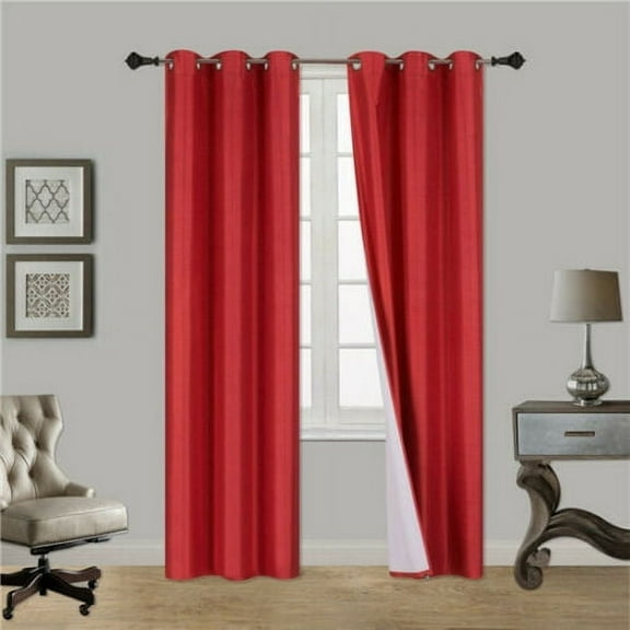 1 SET SSS RED Blackout Room Darkening Window Curtain Treatment Set, Two (2) Printed Grommet Panels 37"W X 84"L Each