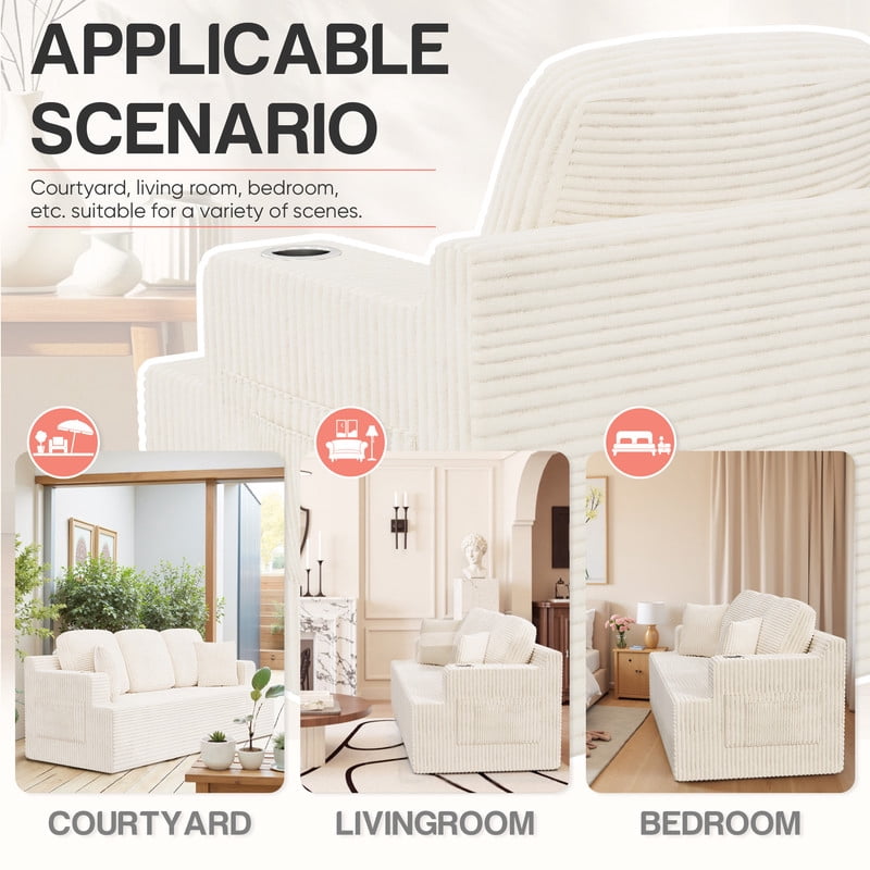 Homall Cloud Boneless Modern Couch Fluffy Group Sofas & Couches With two Cup Holder for Family,White