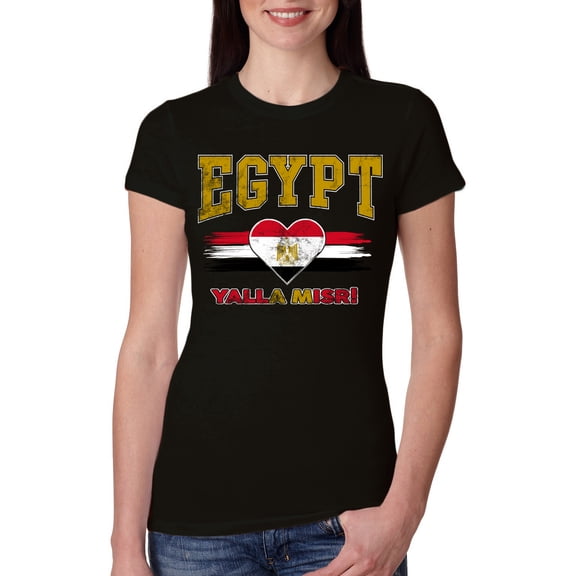 Wild Bobby Egypt Flag Heart Yalla Misr Graphic | Women's Novelty T-Shirt | Soccer Football Fan Game Day Gift for Her Women Slim Fit Junior Tee