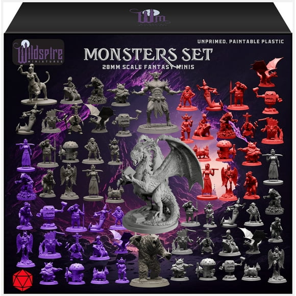 Wildspire Fantasy Monsters & Bookish Dragon for DND Miniatures Unpainted Bulk 28mm-32mm Dungeons & Dragons Minis Pathfinder Figures Fantasy Unpainted Tabletop RPG Miniature Star
