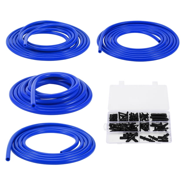 Manguera de vacío de silicona Unique Bargains 130PSI Presión máxima Línea de vacío automotriz Azul con conector de vacío 1 juego 10Ft 4/6/8/12mm ID 2.5mm Grosor