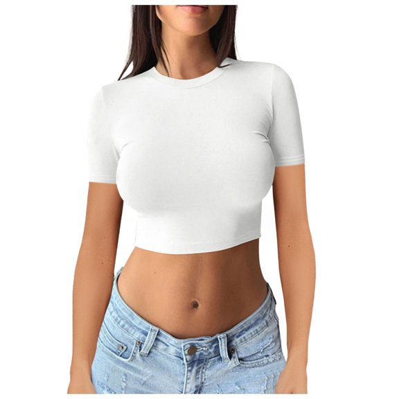 Landzoo Women'S Shirts Solid Color Short Sleeve Crew Neck T-Shirt Summer Loose Fit Women Tops Size S White