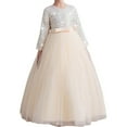 thumbnail image 2 of AUNVITO Girls 7-15Y Long Sleeve Evening Dress Princess Pageant Party Gown Tulle Round Neck Flower Girl Wedding Piano Recital Performance Formal Attire, 2 of 3