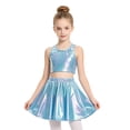 thumbnail image 3 of Haitryli Kids Cheer Outfit Hip Hop Dance Dress Sets 2 Pcs Shiny Skirt And Top Set for Stage Performance Light Blue 6-10, 3 of 7
