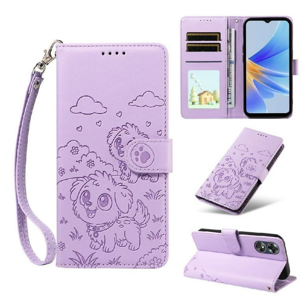 Funda Cartera GANGXUN con Diseño de Perrito en Relieve para OPPO A17/A17K , Protección 360° con Ranuras y Correa Desmontable